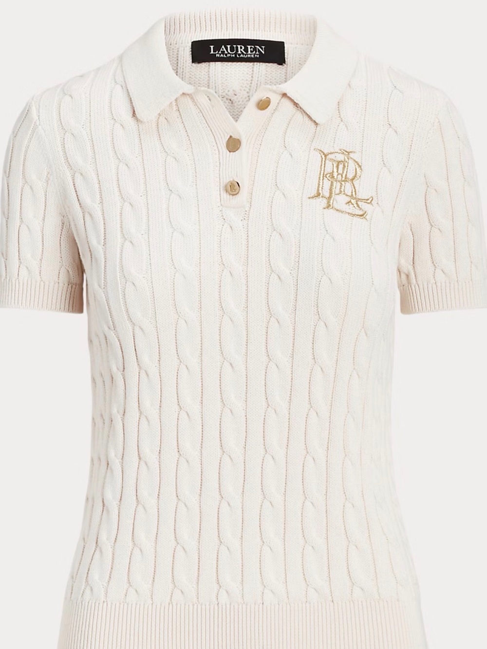Ralph Lauren Cream Cable Knit Polo with Gold Button - Picture 4 of 12